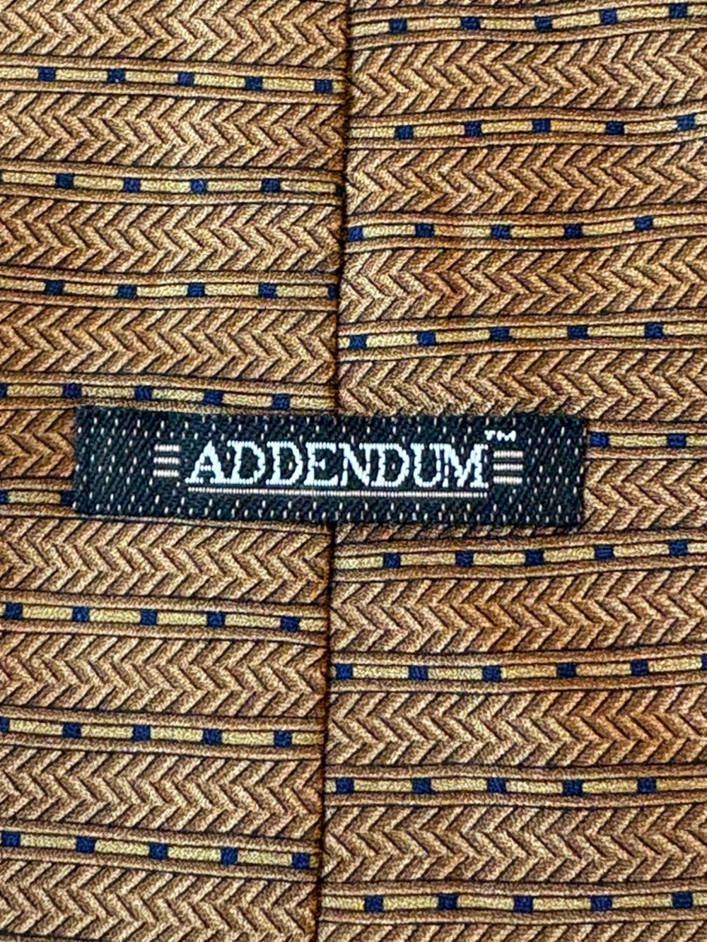 Addendum Vintage Men’s Silk Tie Gold & Navy Geometric Textured Made in USA
